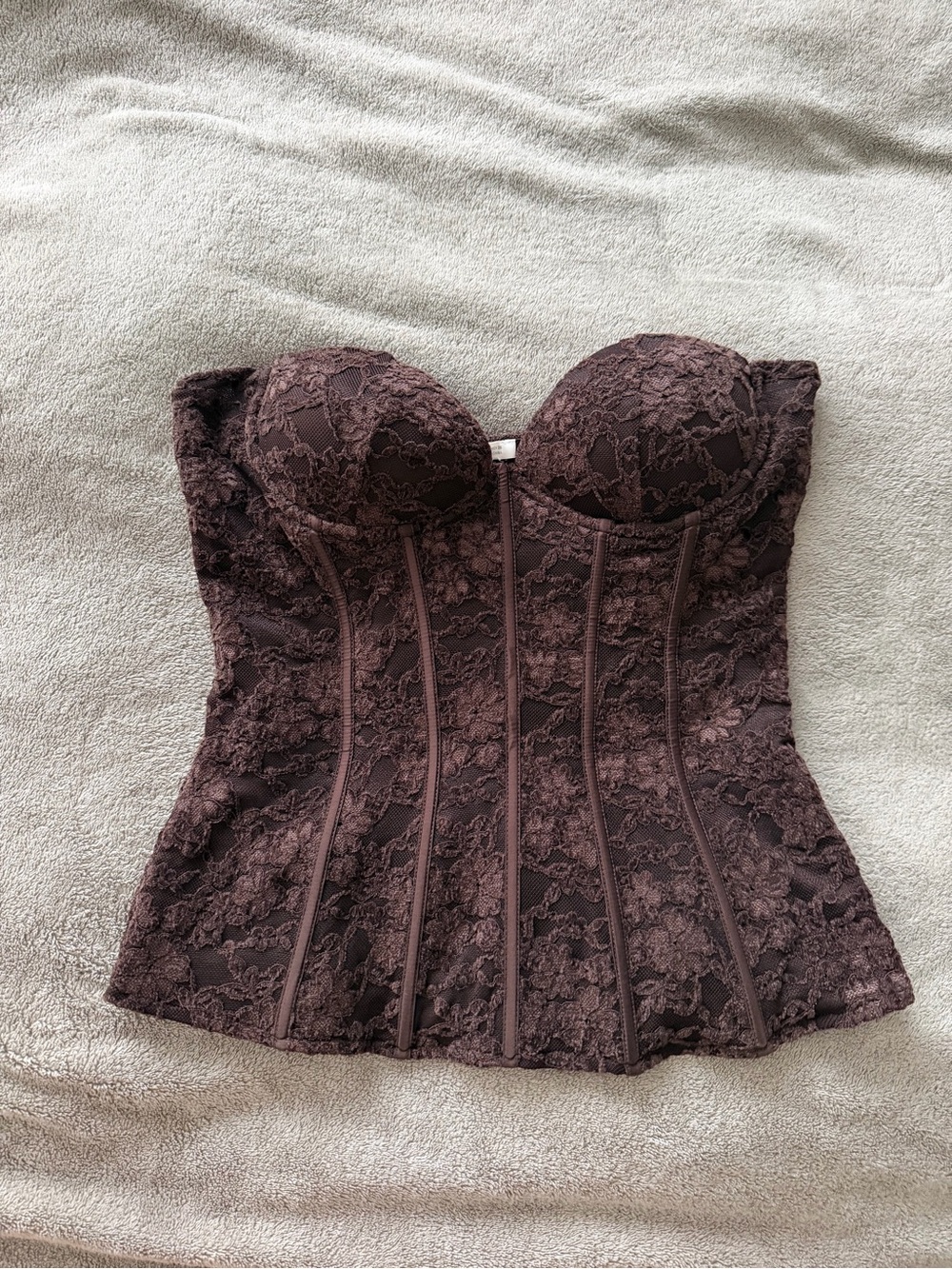 Zara Lace Strapless Bustier in Deep Brown